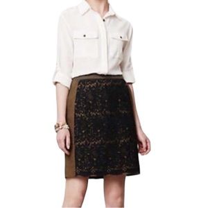 Maeve Anthropologie Rione Olive Green & Black Crochet Lace Mini Skirt - 8